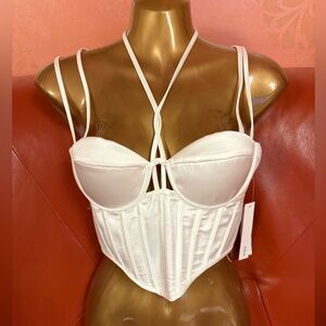 White Satin Corset Bustier Halter Top by Aqua